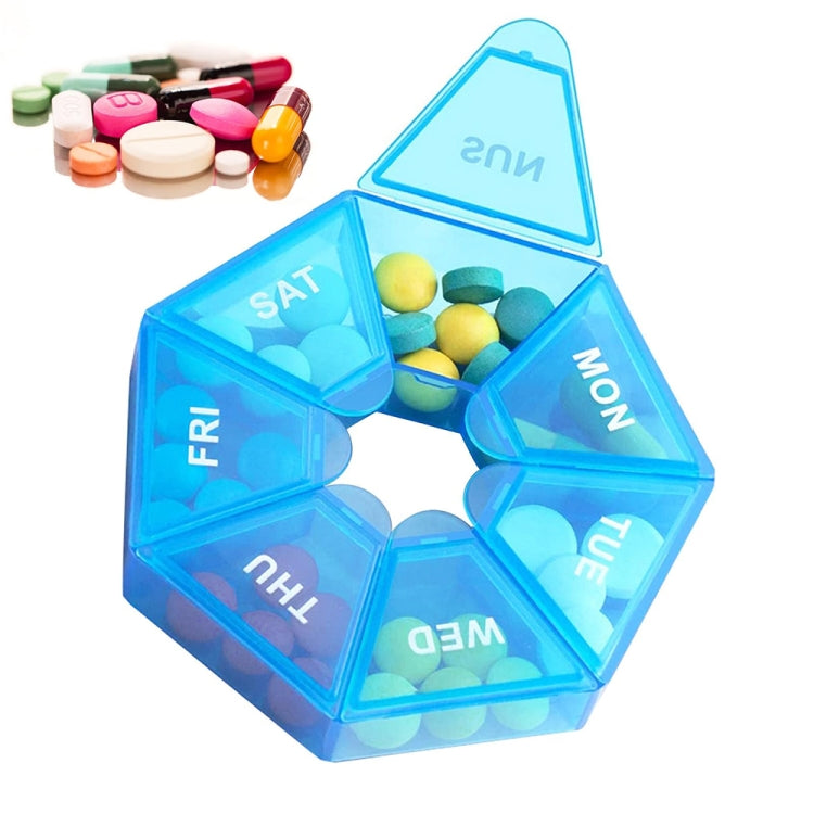 2pcs Portable Transparent Moisture-Proof Weekly 7-grids Pill Storage Box(Blue)