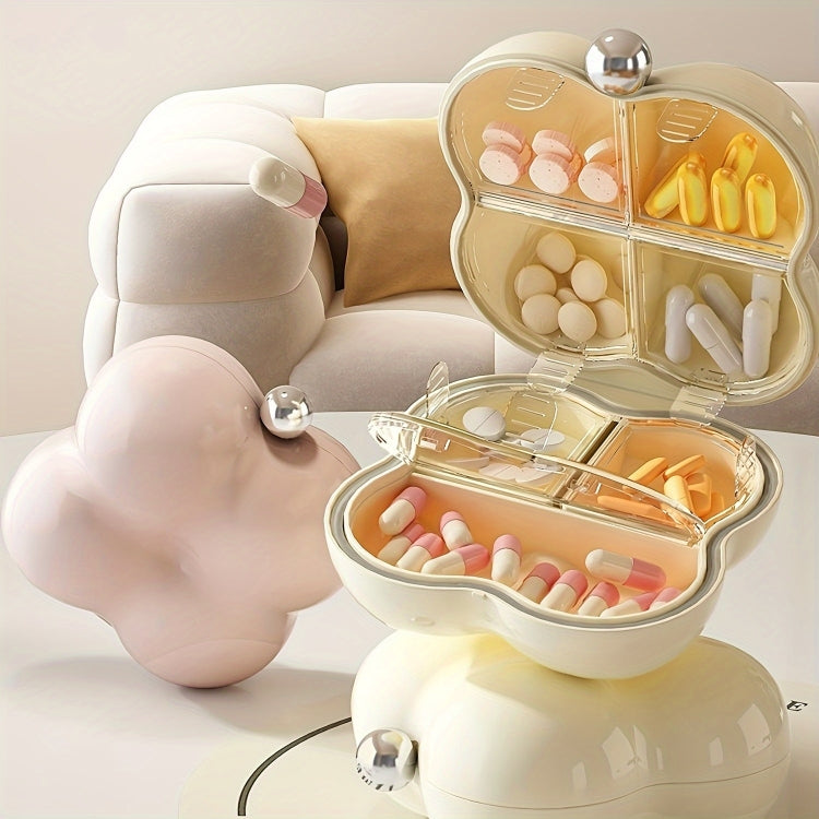 7 Compartment Mini Portable Pill Box Jewelry Sealed Storage Box(Cream White)