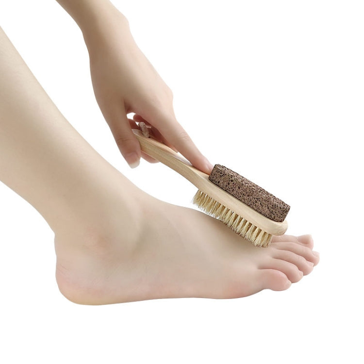 Double-Sided Foot Grinder Pig Bristle Brush Wooden Cleaning Massage Small Brush(Original Color)
