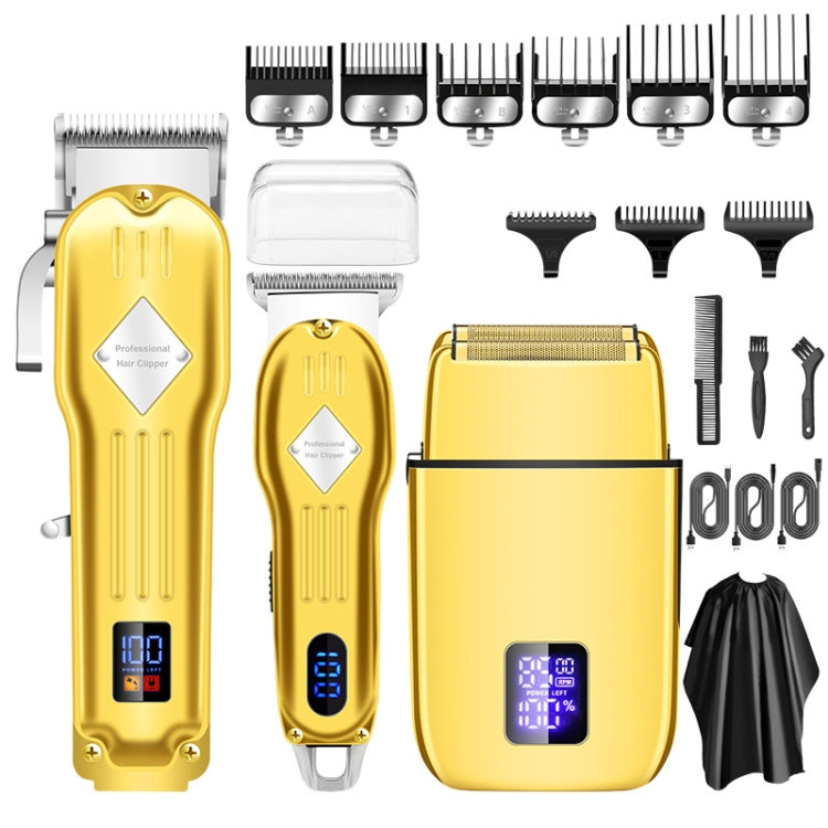 3pcs /Set Men Home Hair Salon High-power Hair Clipper(Gold)