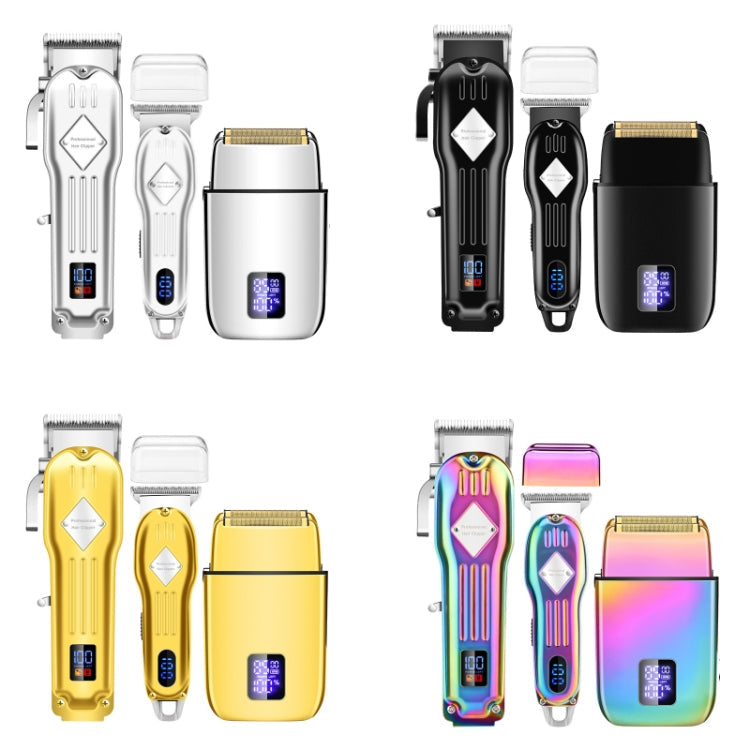 3pcs /Set Men Home Hair Salon High-power Hair Clipper(Gold)