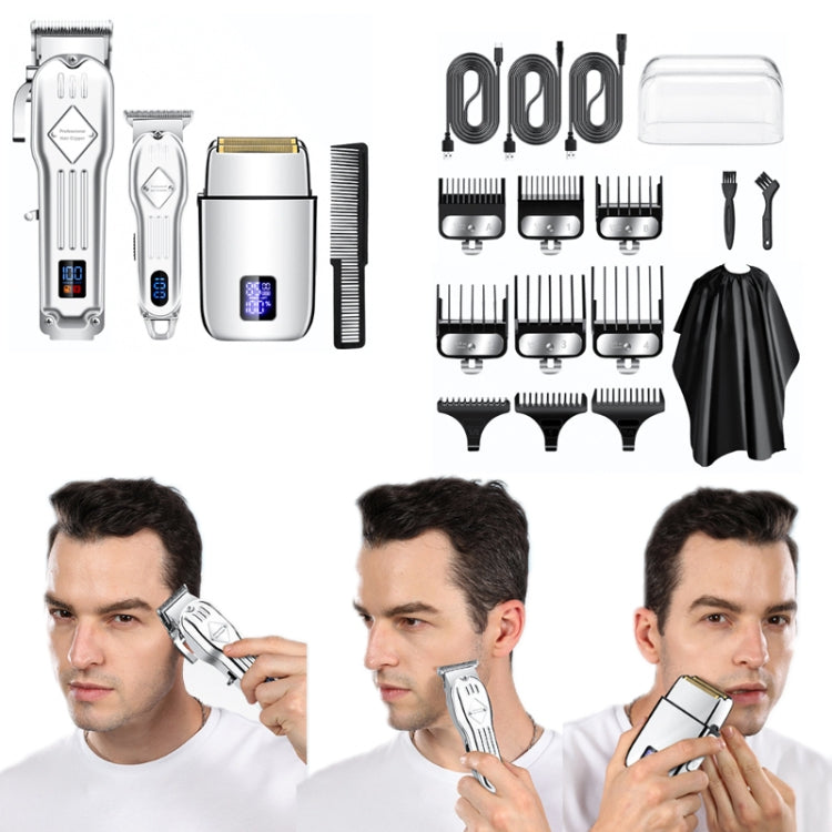 3pcs /Set Men Home Hair Salon High-power Hair Clipper(Black)