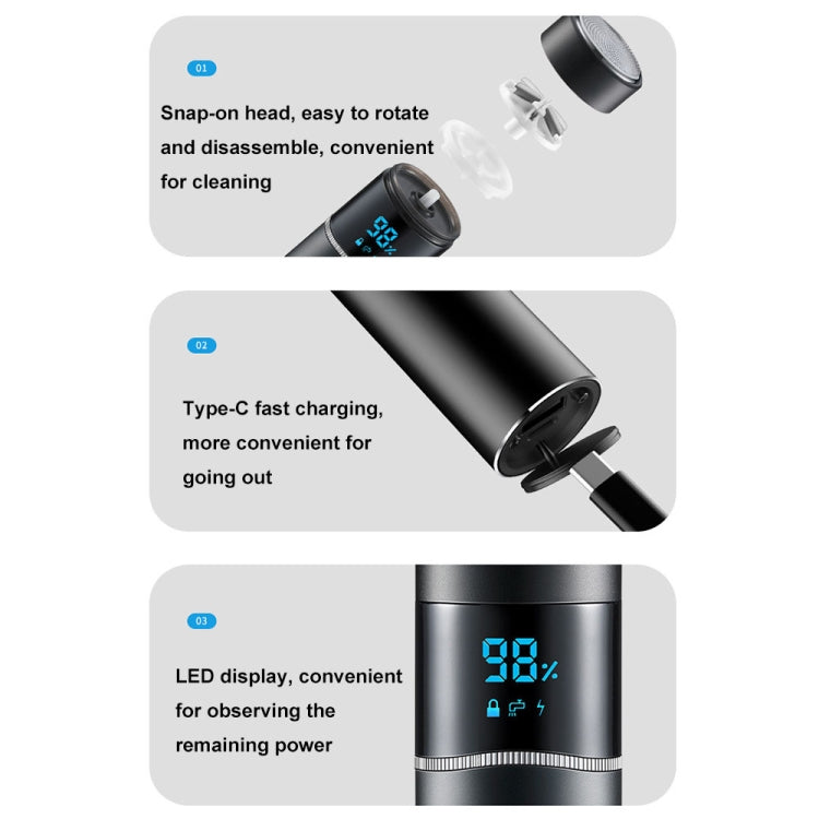 S-1090 IPX7 Waterproof 8D Portable LED Digital Display Round Electric Shaver(Green)