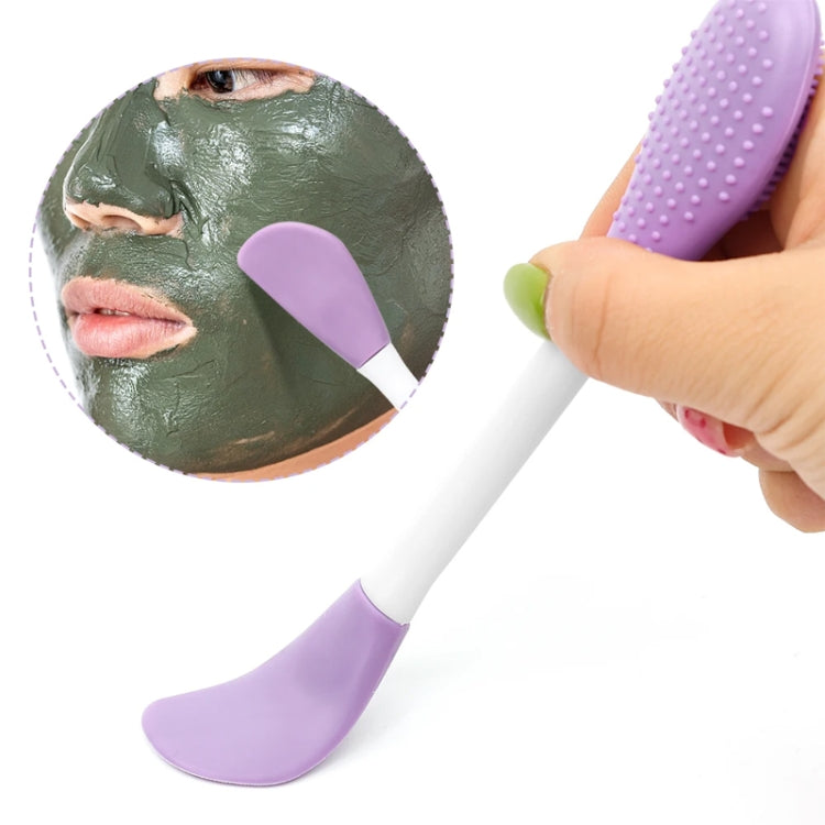 2pcs Dual Head Silicone Face Mask Brush Face Cleansing Massage Brush Mud Mask Applicator(Purple)