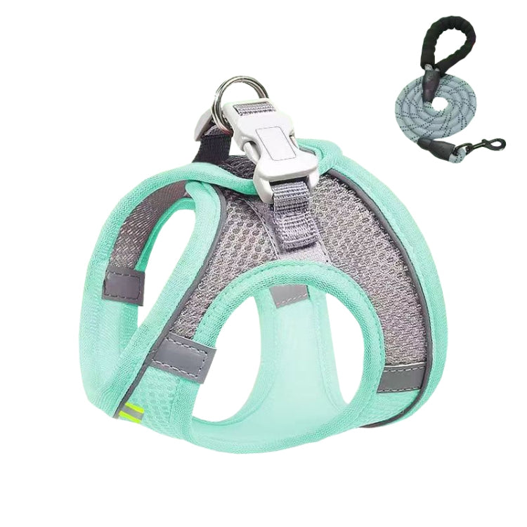 Undershirt Style Pet Chest Harness Summer Breathable Reflective Dog Leash, Style: Green+1.5m Round Rope(S)