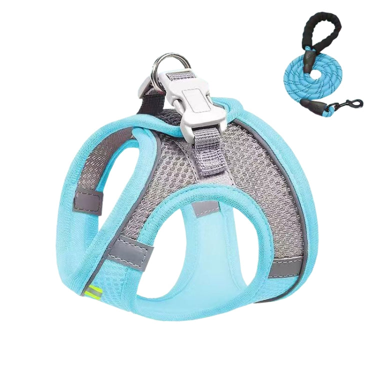 Undershirt Style Pet Chest Harness Summer Breathable Reflective Dog Leash, Style: Blue+2m Round Rope(XXS)