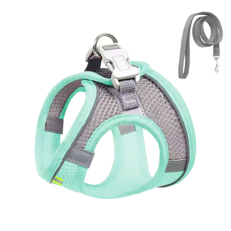 Undershirt Style Pet Chest Harness Summer Breathable Reflective Dog Leash, Style: Green+1.5m Flat Rope(M)