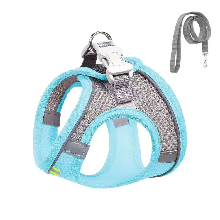 Undershirt Style Pet Chest Harness Summer Breathable Reflective Dog Leash, Style: Blue+1.5m Flat Rope(S)