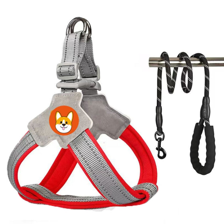 Saddle Style Pet Chest Harness Breathable Reflective Dog Leash, Style: Red+1.5m Round Rope(XL)