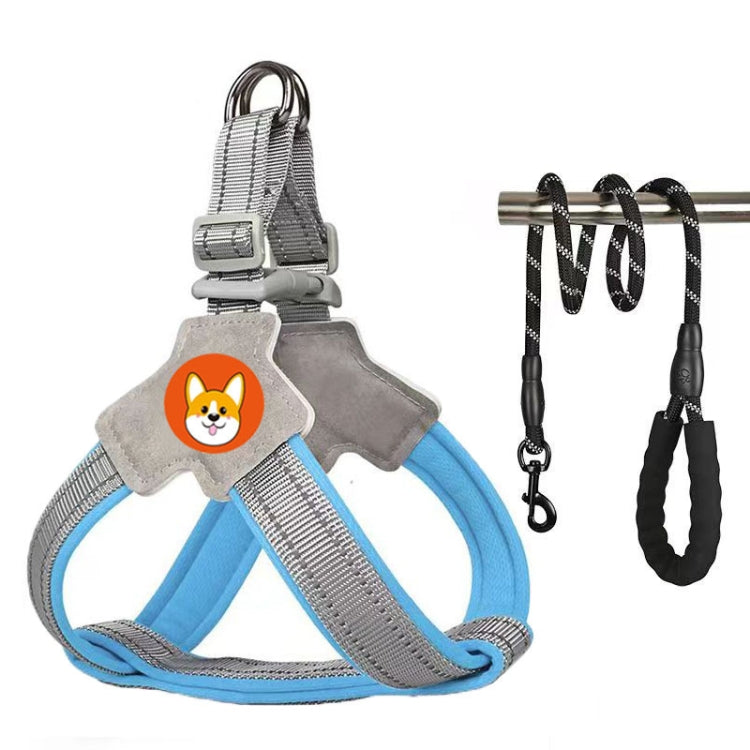 Saddle Style Pet Chest Harness Breathable Reflective Dog Leash, Style: Blue+1.5m Round Rope(M)