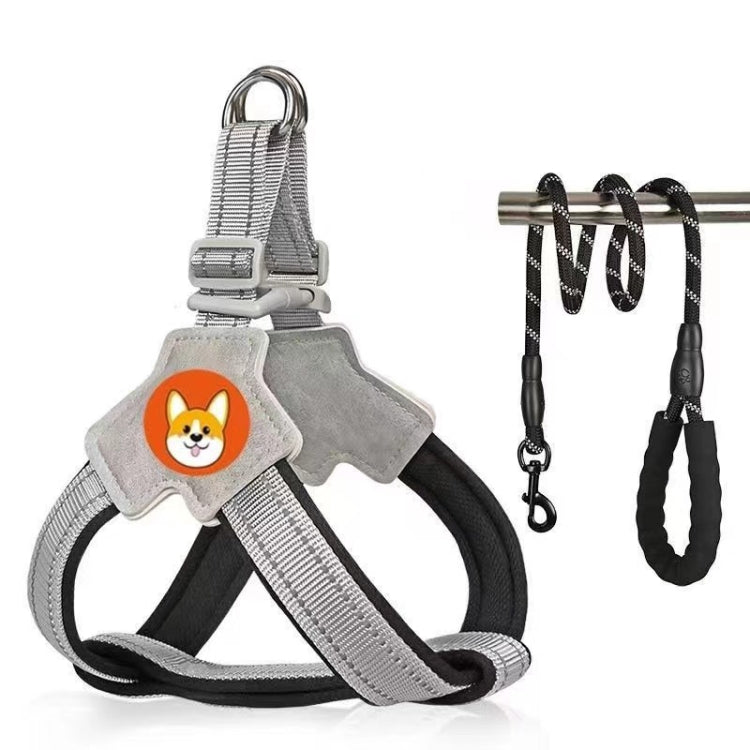 Saddle Style Pet Chest Harness Breathable Reflective Dog Leash, Style: Black+2m Round Rope(L)