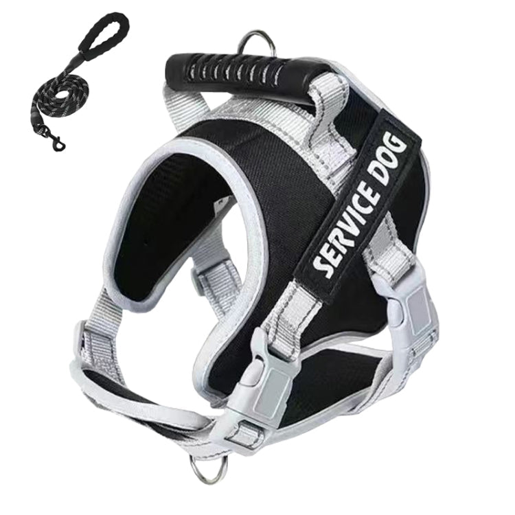 Large Dog Explosion Proof Punch Chest Harness Dog Travelling Leash, Style: Black+1.5m Round Rope(M)