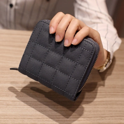 Women  Short Zipper Cute Coin Purse Mini Wallet(Dark Grey)