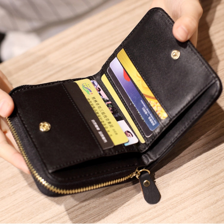 Women  Short Zipper Cute Coin Purse Mini Wallet(Black)
