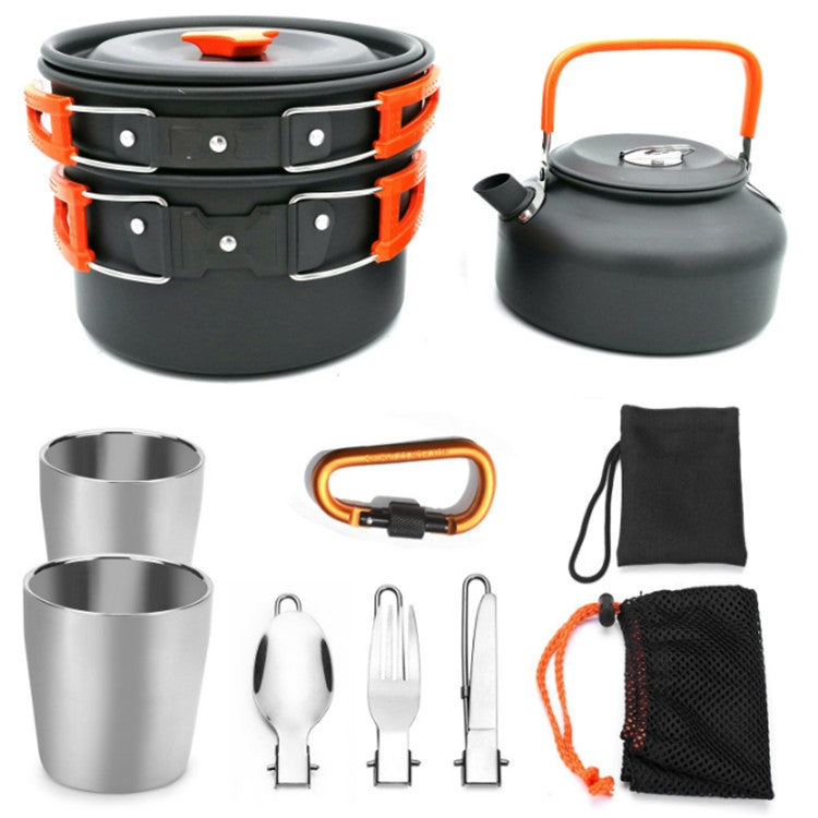 Outdoor Supplies Camping Portable Teapot Set Pot Set(Orange Handle)