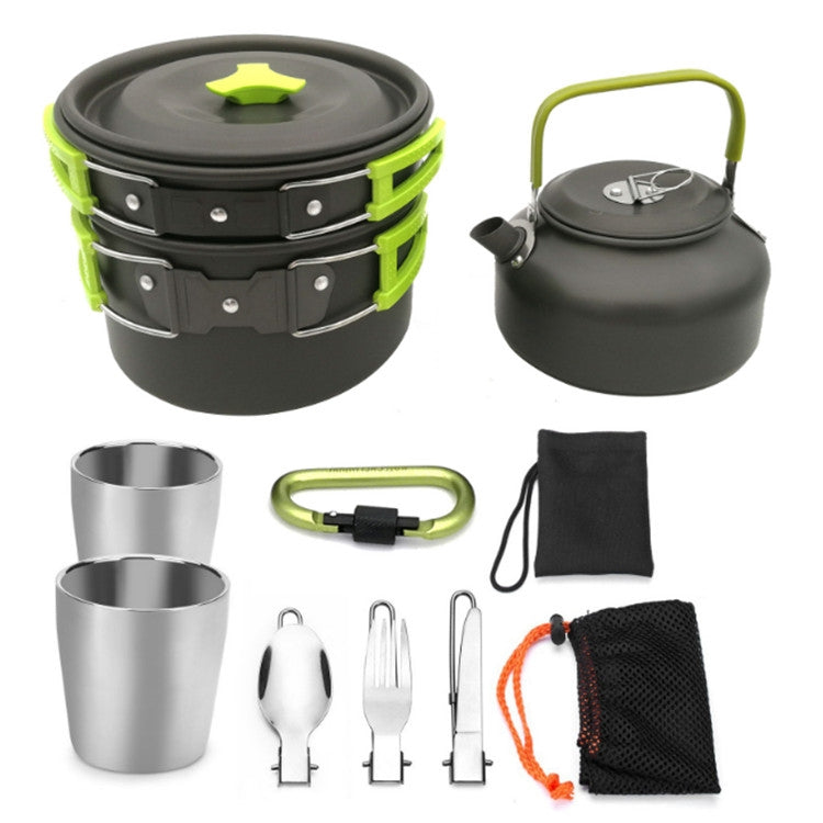 Outdoor Supplies Camping Portable Teapot Set Pot Set(Green Handle)