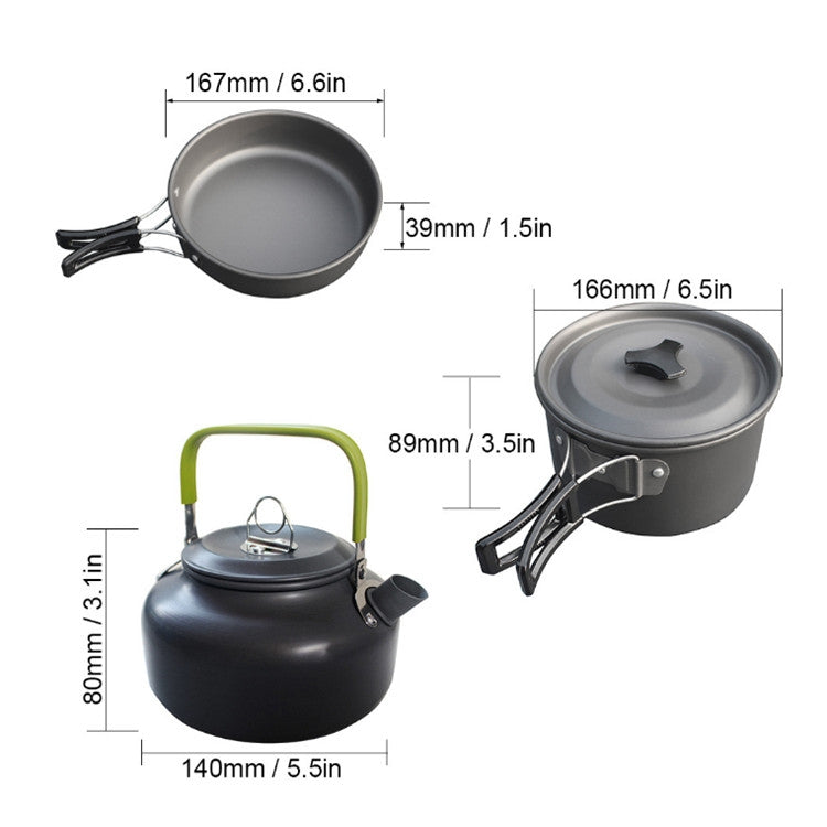 Outdoor Supplies Camping Portable Teapot Set Pot Set(Green Handle)