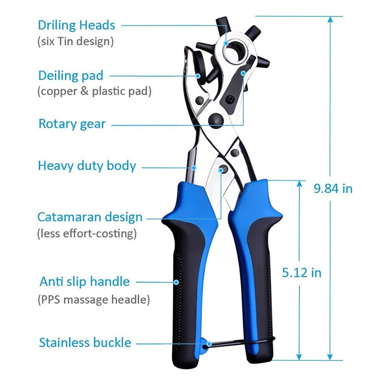 Multifunctional Belt Hole Puncher with 6 Holes Leather Hole Punch for Leather Belts Cards Paper Fabric(Blue)