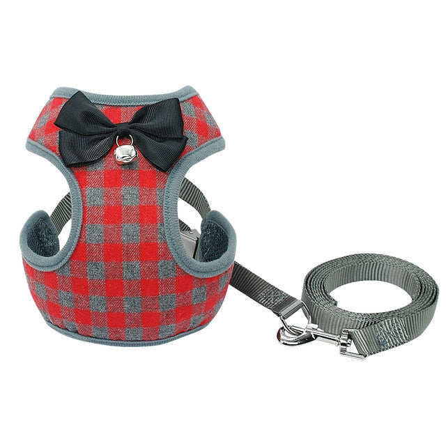 Adjustable Bow Plaid Vest Lead Pull Rope Leash for Cat Dog Pet(S)
