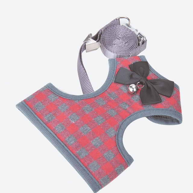 Adjustable Bow Plaid Vest Lead Pull Rope Leash for Cat Dog Pet(S)