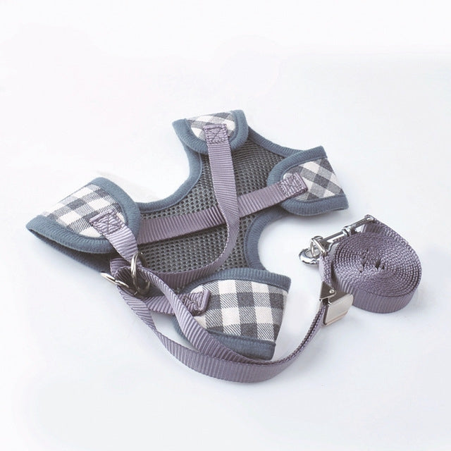 Adjustable Bow Plaid Vest Lead Pull Rope Leash for Cat Dog Pet(S)