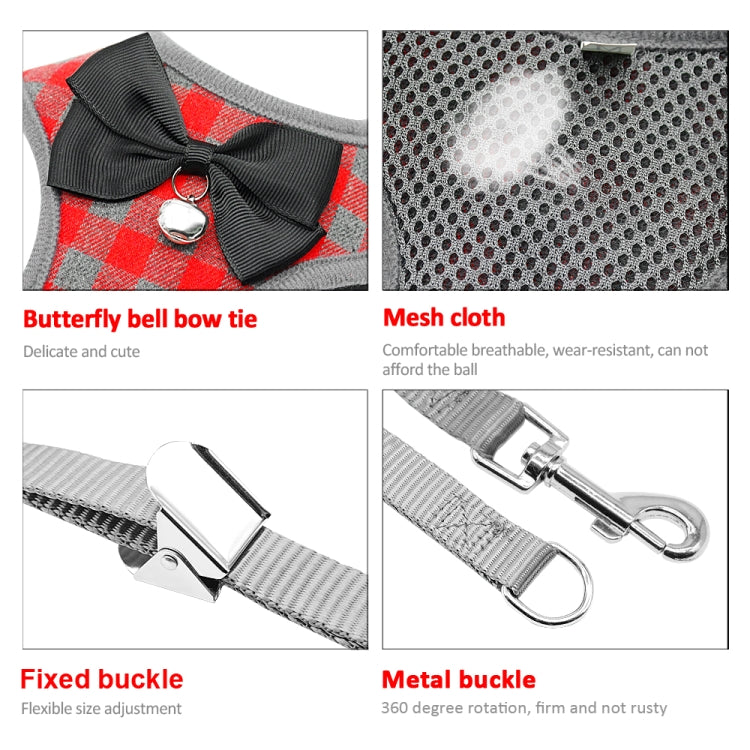 Adjustable Bow Plaid Vest Lead Pull Rope Leash for Cat Dog Pet(L)