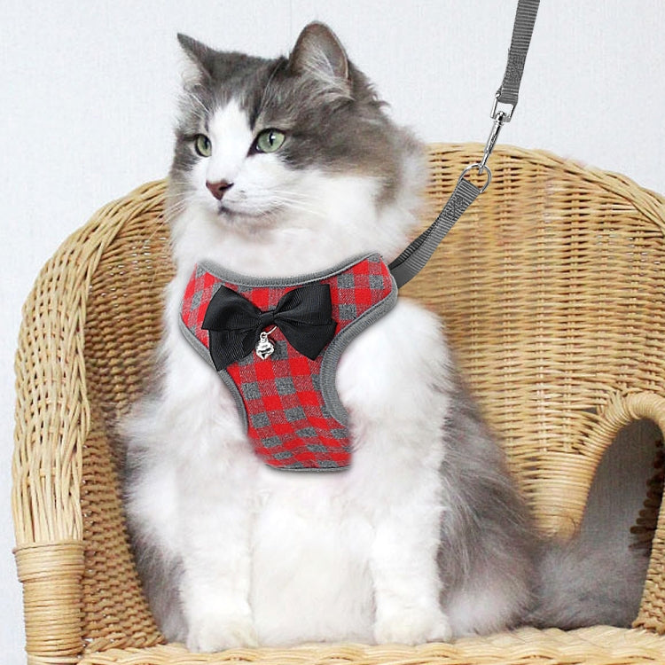 Adjustable Bow Plaid Vest Lead Pull Rope Leash for Cat Dog Pet(L)