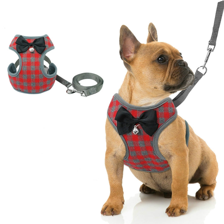 Adjustable Bow Plaid Vest Lead Pull Rope Leash for Cat Dog Pet(L)