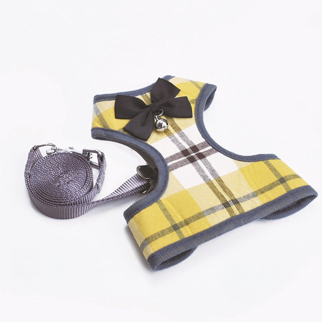 Adjustable Bow Plaid Vest Lead Pull Rope Leash for Cat Dog Pet(S)