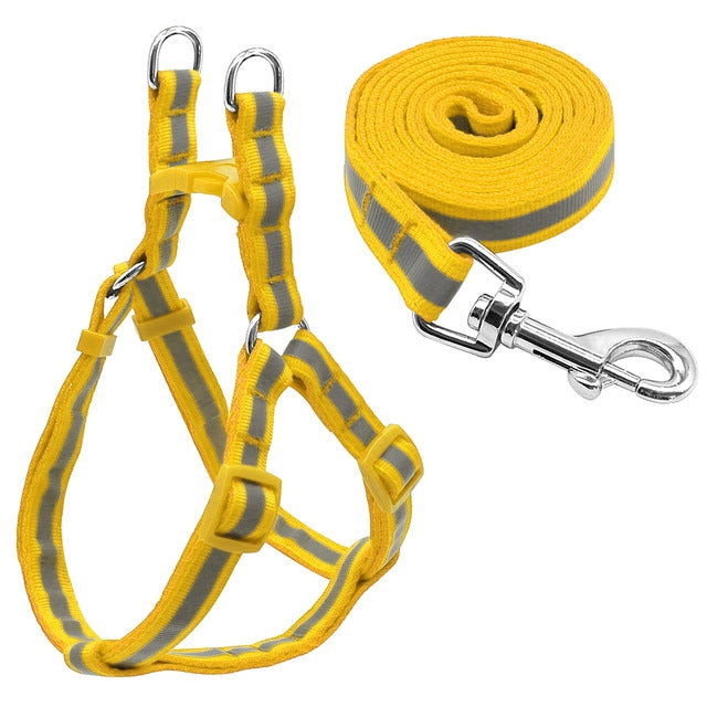 Small Medium Dogs Nylon Reflective Dog Leash Lead Set, Size:S(Yellow)