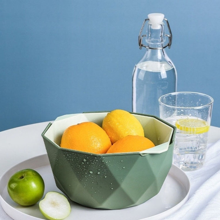 Double-layer Hollow Drain Basket Household Plastic Multi-function Washing Vegetables and Fruit Dishes, Size:Large(Green)