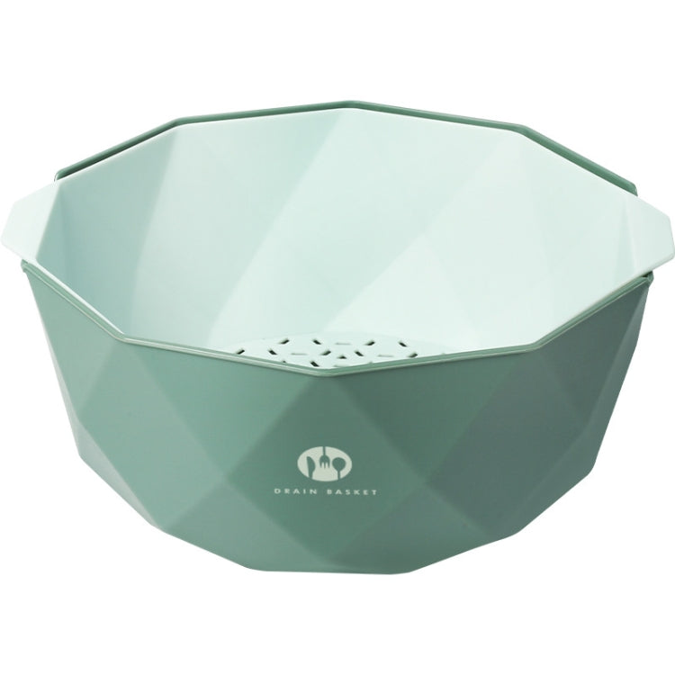 Double-layer Hollow Drain Basket Household Plastic Multi-function Washing Vegetables and Fruit Dishes, Size:Large(Green)