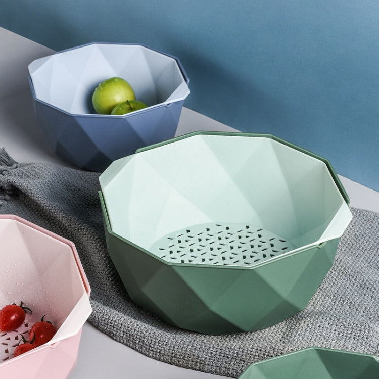 Double-layer Hollow Drain Basket Household Plastic Multi-function Washing Vegetables and Fruit Dishes, Size:Large(Green)