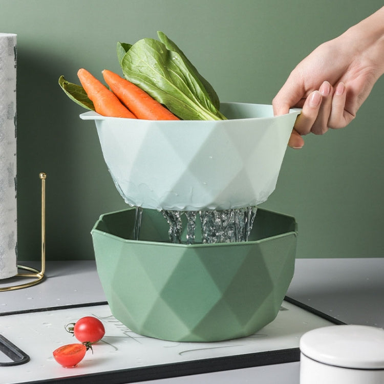 Double-layer Hollow Drain Basket Household Plastic Multi-function Washing Vegetables and Fruit Dishes, Size:Large(Green)