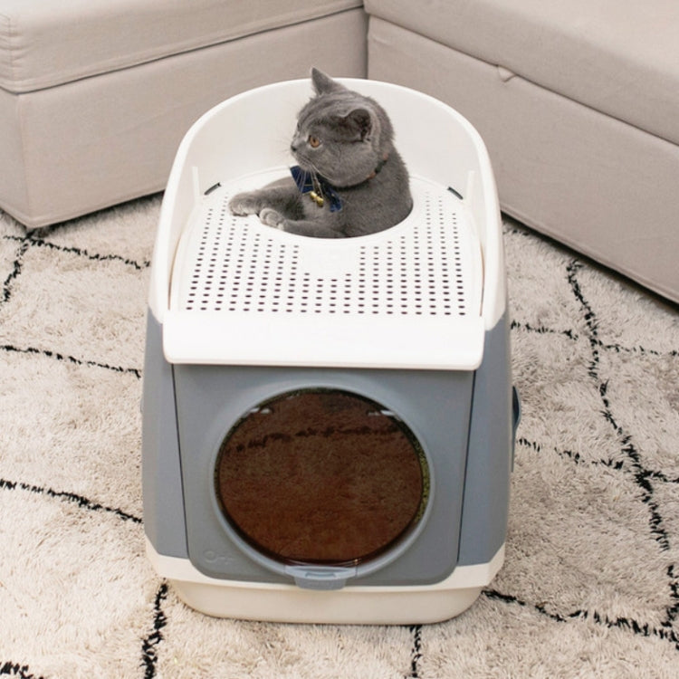 Plastic Flip Cover Fully Enclosed Deodorant Litter Box Pet Potty(Blue)
