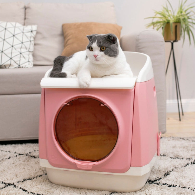 Plastic Flip Cover Fully Enclosed Deodorant Litter Box Pet Potty(Blue)
