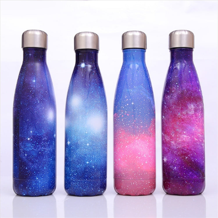 Starry Sky Pattern Thermal Cup Vacuum Flask Heat Water Bottle Portable Stainless Steel Sports Kettle, Capacity:500ml(Purple)