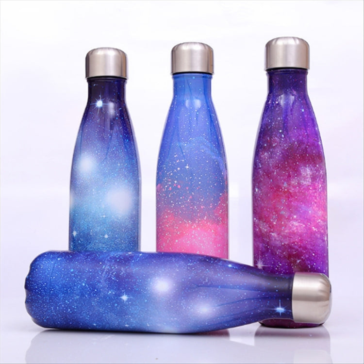 Starry Sky Pattern Thermal Cup Vacuum Flask Heat Water Bottle Portable Stainless Steel Sports Kettle, Capacity:500ml(Purple)