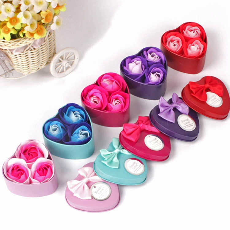 3 Soap Flowers Valentine's Day Gifts Tanabata Gifts Wedding Creative Gifts Heart Shaped Iron Box Roses(Rose red)