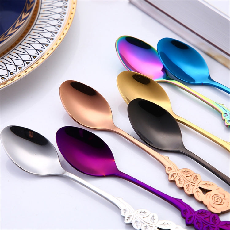 Small Mini Stainless Steel Rose Flower Coffee Spoon Strring Spoon Teaspoon Tea Spoon Dessert Spoon Long Handle Tableware(Black Gold)