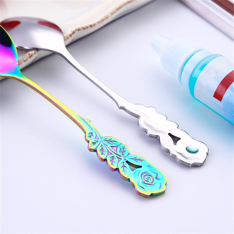 Small Mini Stainless Steel Rose Flower Coffee Spoon Strring Spoon Teaspoon Tea Spoon Dessert Spoon Long Handle Tableware(Black Gold)