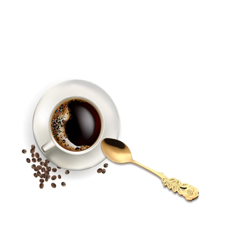 Small Mini Stainless Steel Rose Flower Coffee Spoon Strring Spoon Teaspoon Tea Spoon Dessert Spoon Long Handle Tableware(Black Gold)