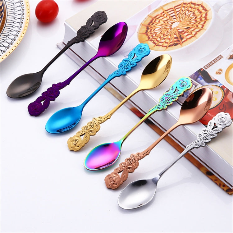 Small Mini Stainless Steel Rose Flower Coffee Spoon Strring Spoon Teaspoon Tea Spoon Dessert Spoon Long Handle Tableware(Silver)