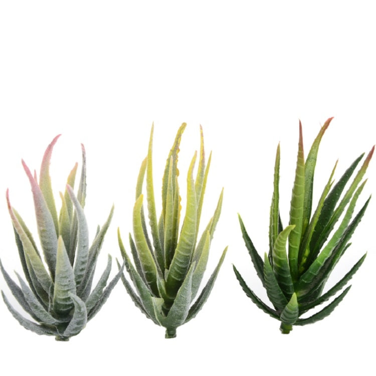 Artificial Mini Aloe Plastic Plants Craft Floristry Landscape Garden Family Office Decoration(Flocking Green Red Tip)