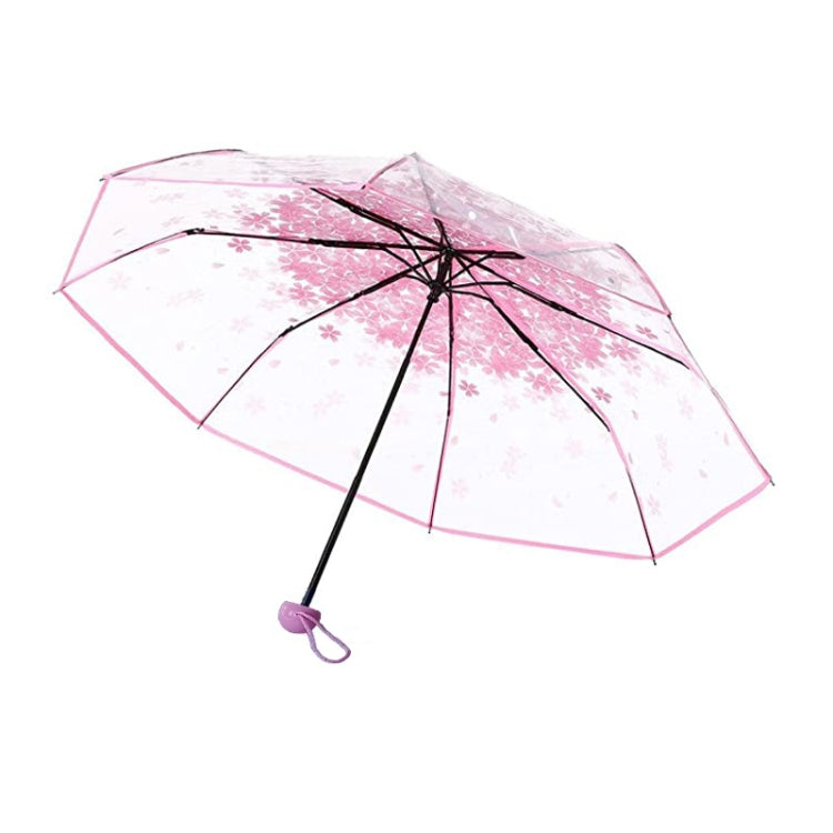 Cherry Blossom Transparent Triple-fold Umbrella Individual Folding Umbrella(Pink)