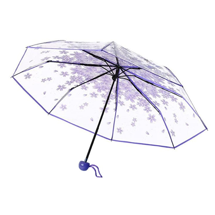 Cherry Blossom Transparent Triple-fold Umbrella Individual Folding Umbrella(Purple)