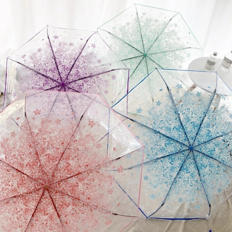 Cherry Blossom Transparent Triple-fold Umbrella Individual Folding Umbrella(Green)