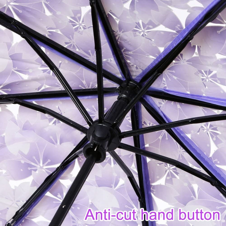Cherry Blossom Transparent Triple-fold Umbrella Individual Folding Umbrella(Green)