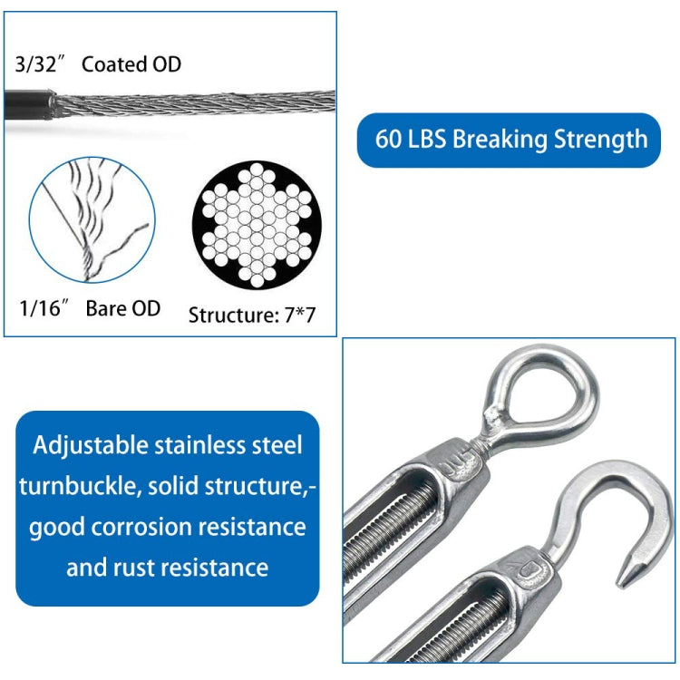 Flower Basket Screws 304 Stainless Steel Wire Rope Hook Tensioner, Specification:M8(Silver)