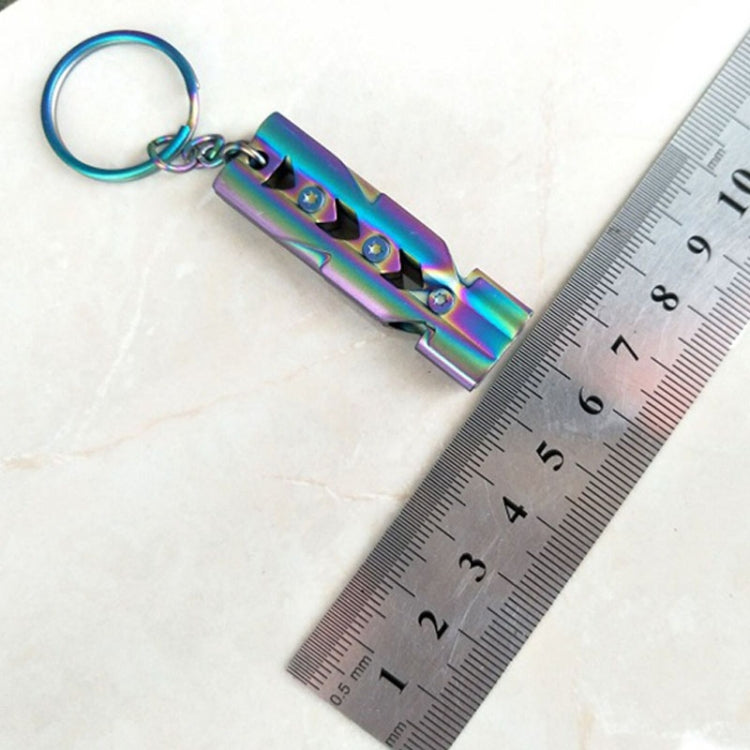 Outdoor High-decibel Stainless Steel Self-protection Double Tube Survival Whistle with Key Ring(Silver)